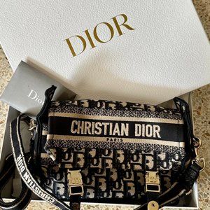 DIOR small Diorcamp, Blue Oblique Dior Embroidery messenger and shoulder bag.